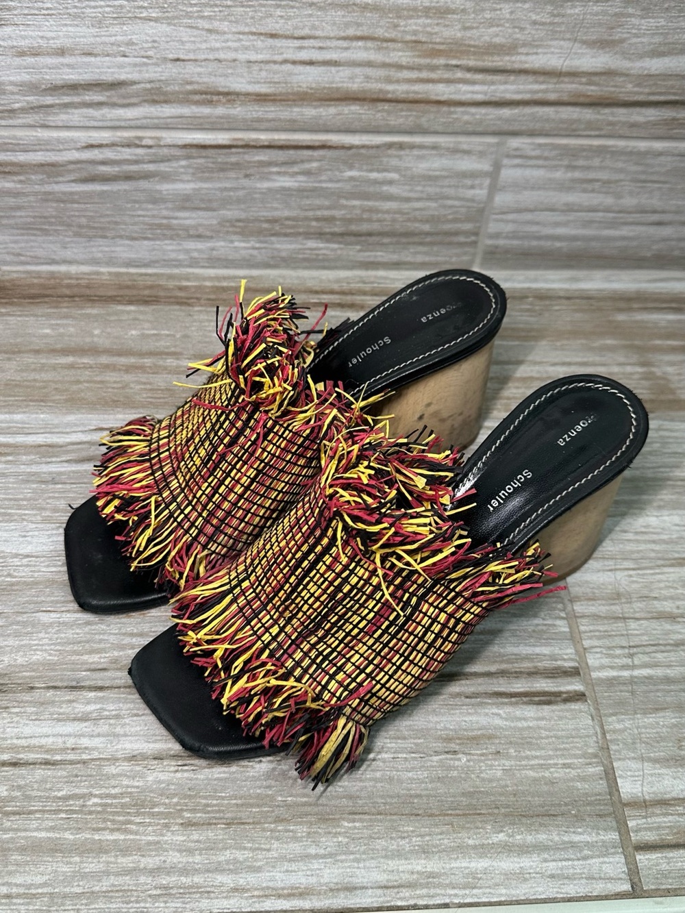 Proenza Schouler Fringed leather Women's Multicolor Raffia Slide Sandals